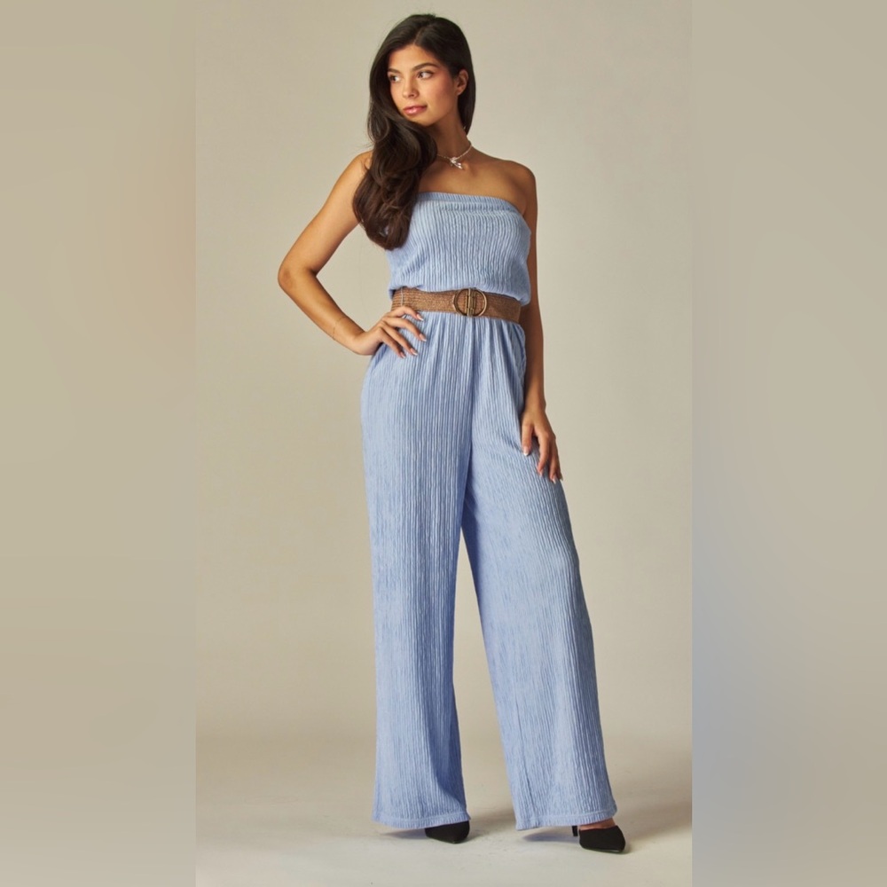 Chic Light Blue Strapless Jumpsuit